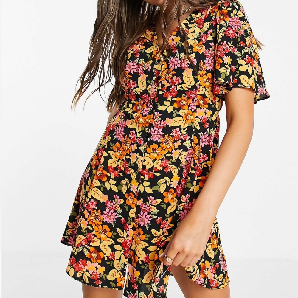 ASOS Black Floral Mini Dress (Size 4)